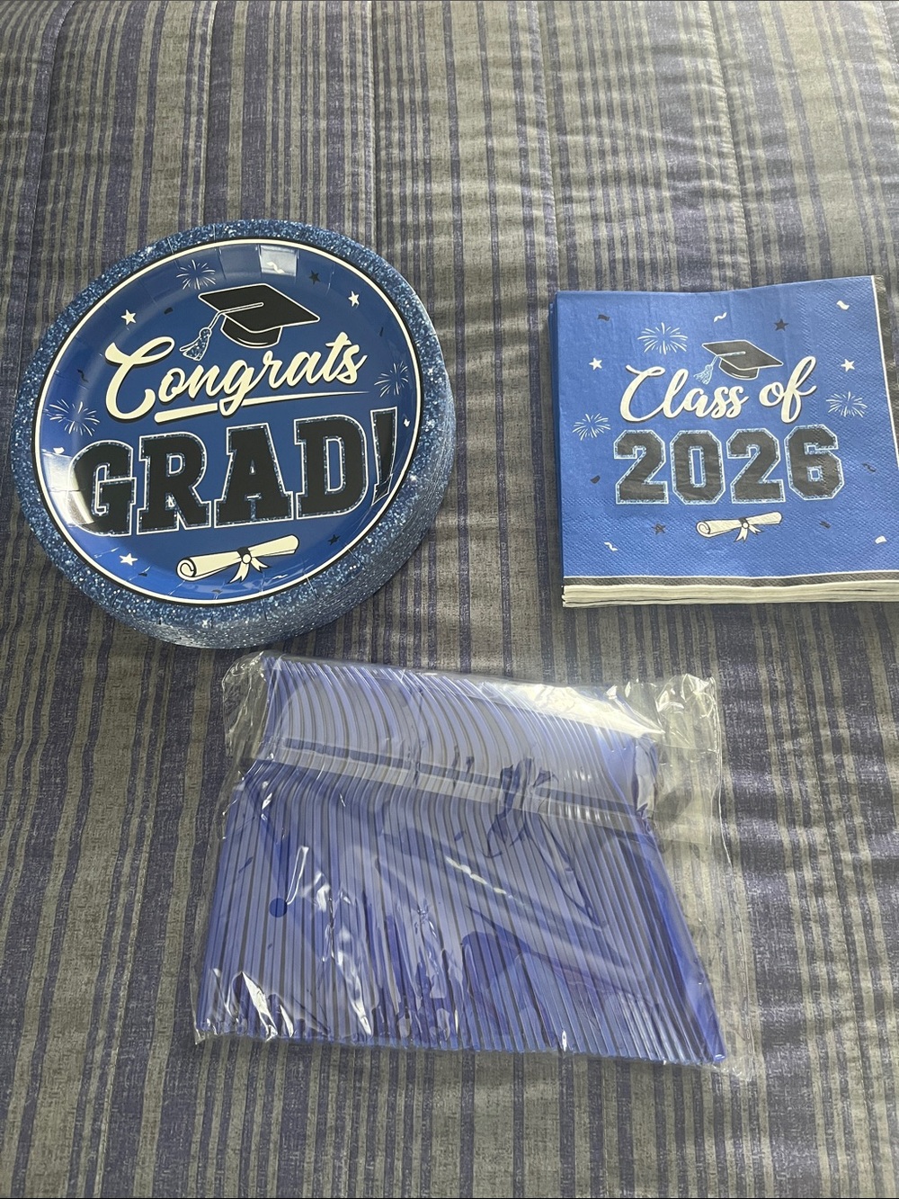 Congrats Grad! Blue Graduation Party Plates & Napkins Set